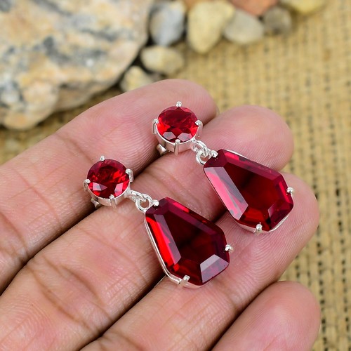 Red garnet gemstone earrings - red,